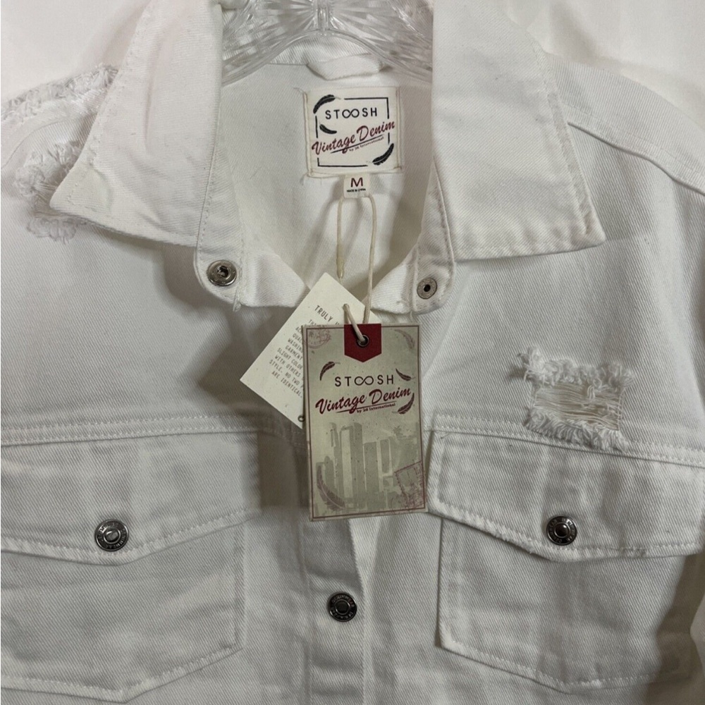 M Stoosh Vintage Denim White Distress Woman Jacket With Pockets  100% Cotton